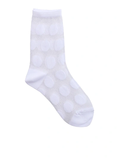 Y's Polka Dot Stretch Socks In White