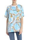 MOSCHINO CHAIN PRINTED T-SHIRT IN WHITE AND LIGHT BLUE