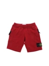STONE ISLAND JUNIOR RED COTTON SHORTS WITH LOGO