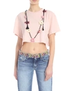 ALANUI PINK CROPPED T-SHIRT WITH FLORAL EMBROIDERY