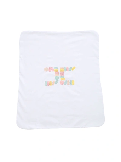 Elisabetta Franchi Blanket In White With Multicolor Macarons Logo Prin