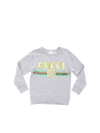 GUCCI SWEATSHIRT IN MELANGE GREY WITH SEQUINS LOGO,561658 XJAMP 1124