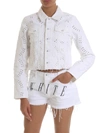 Off-white Cropped Embroidered Denim Jacket In White
