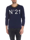 N°21 BLUE CREW-NECK PULLOVER WITH WHITE N21 LOGO,19E N1M0 A006 7019 6821