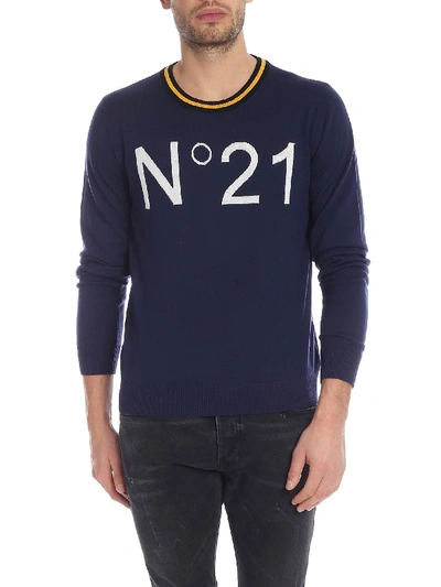 N°21 Blue Crew-neck Pullover With White N21 Logo