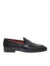 SANTONI WOVEN LEATHER LOAFERS IN BLUE