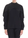 RED VALENTINO BLACK BLOUSE WITH BOW AND RUFFLES