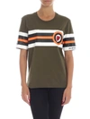 LOVE MOSCHINO HEART AND STRIPES T-SHIRT IN GREEN