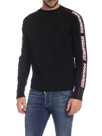 Dsquared2 Ski Pullover In Black With Logo Bands