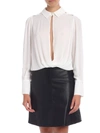 ELISABETTA FRANCHI BODY SHIRT WITH OPEN NECKLINE IN IVORY COLOR