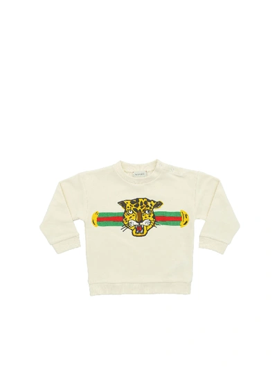 Gucci Babies' Leopard Sweatshirt In Ecru Color In White