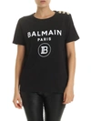 BALMAIN BLACK T-SHIRT WITH WHITE FLOCK LOGO