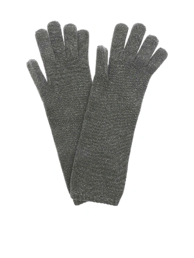 Kangra Cashmere Gray Lamé Gloves In Grey