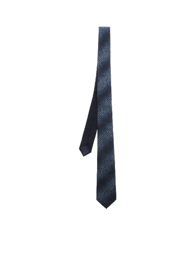 Missoni Blue Tie With Embroidery Logo All Over