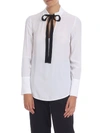 DONDUP WHITE BLOUSE WITH BLACK RIBBON