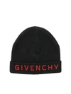 GIVENCHY BLACK BEANIE WITH LOGO EMBROIDERY