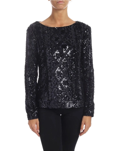 Max Mara Maxmara Cesena Black Paillettes Top