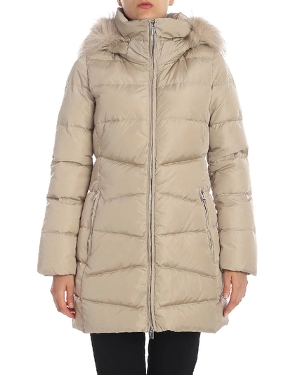 Add Quilted Down Jacket In Beige With Fur Insert