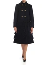 RED VALENTINO BLACK DOUBLE-BREASTED COAT WITH FRINGE