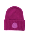 MONCLER CYCLAMEN-COLORED BEANIE WITH LOGO PATCH