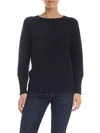 LORENA ANTONIAZZI BLUE CASHMERE PULLOVER WITH MICRO SEQUINS