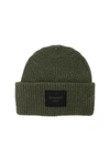 DONDUP GREEN BEANIE WITH LOGO PATCH