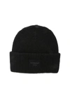 DONDUP BLACK BEANIE WITH LOGO PATCH