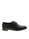 PRADA DERBY SHOES IN BLACK WITH LOGO DETAIL