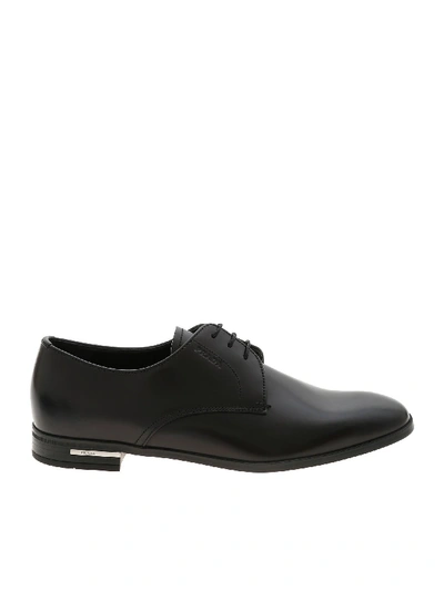 Prada Derby Shoes In Black With Logo Detail