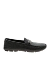 PRADA BLACK LOAFERS IN REPTILE EFFECT LEATHER