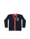 Gucci Children's Wool Cardigan With G Patch In Blue