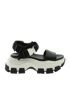 PRADA BLOCK SANDALS IN BLACK WITH MAXI WHITE SOLE