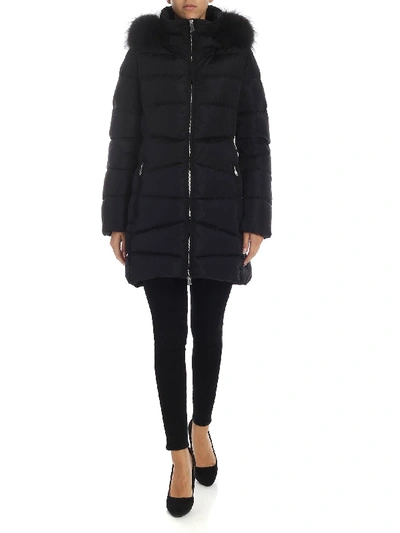 Add Quilted Down Jacket In Black With Fur Insert