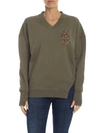 DONDUP ARMY GREEN SWEATSHIRT WITH JEWEL PATCH