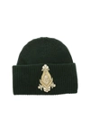 DONDUP GREEN BEANIE WITH GOLDEN PATCH