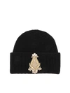 DONDUP BLACK BEANIE WITH GOLDEN PATCH