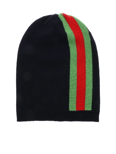 Gucci Blue Beanie With Web Inlay