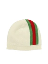 GUCCI CREAM-COLORED BEANIE WITH WEB DETAIL,575095 3K206 9266