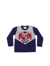 GUCCI BLUE CREW-NECK PULLOVER WITH GG WOOL INLAY,565793 XKANK 4300