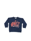 GUCCI GUCCY PRINT SWEATSHIRT IN BLUE,557401 XJBB5 4661