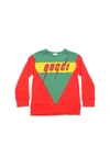 GUCCI EMBROIDERED LOGO SWEATSHIRT IN RED AND GREEN,568894 XJA7Q 6477