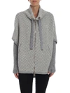 HERNO CAPE WITH STRIPES PATTERN IN GREY AND WHITE