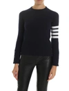 THOM BROWNE DARK BLUE CASHMERE PULLOVER WITH STRIPED PATTERN