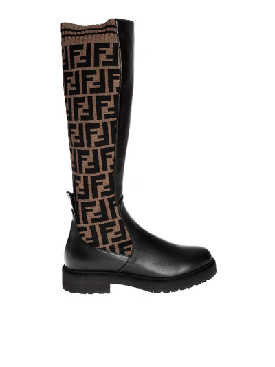 Fendi Rockoko Boots In Black And Brown