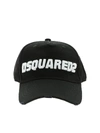 DSQUARED2 BLACK HAT WITH WHITE LOGO EMBROIDERY
