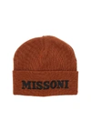 MISSONI RUST-COLORED BEANIE WITH LOGO EMBROIDERY