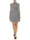 DONDUP SILVER PLEATED DRESS WITH SEQUINS