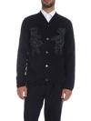 COMME DES GARÇONS SHIRT CARDIGAN IN BLUE WITH GRAY INLAYS