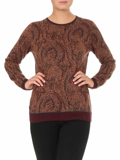 Etro Paisley Jacquard Sweater In Burgundy Shades In Purple