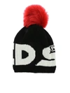 GCDS KNIT HAT WITH BLACK POM PON IN BLACK